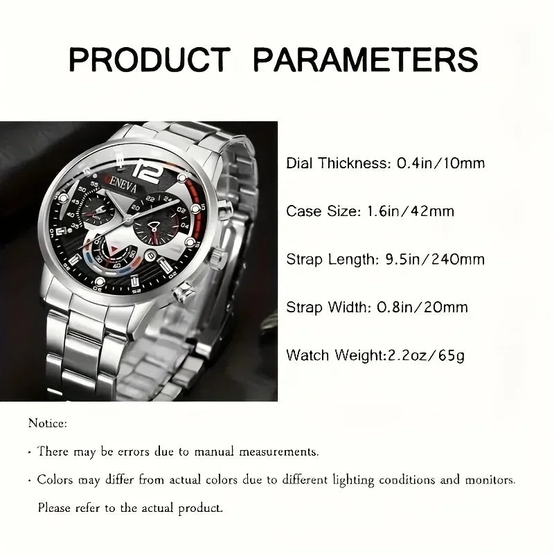 2pcs Stylish Round Face Quartz Watch Set for Men
