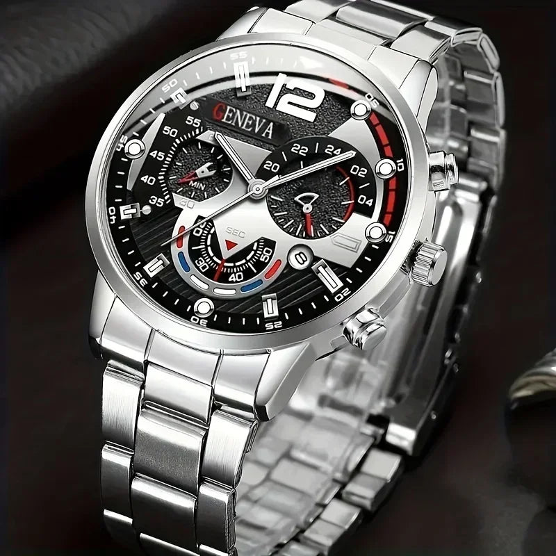 2pcs Stylish Round Face Quartz Watch Set for Men