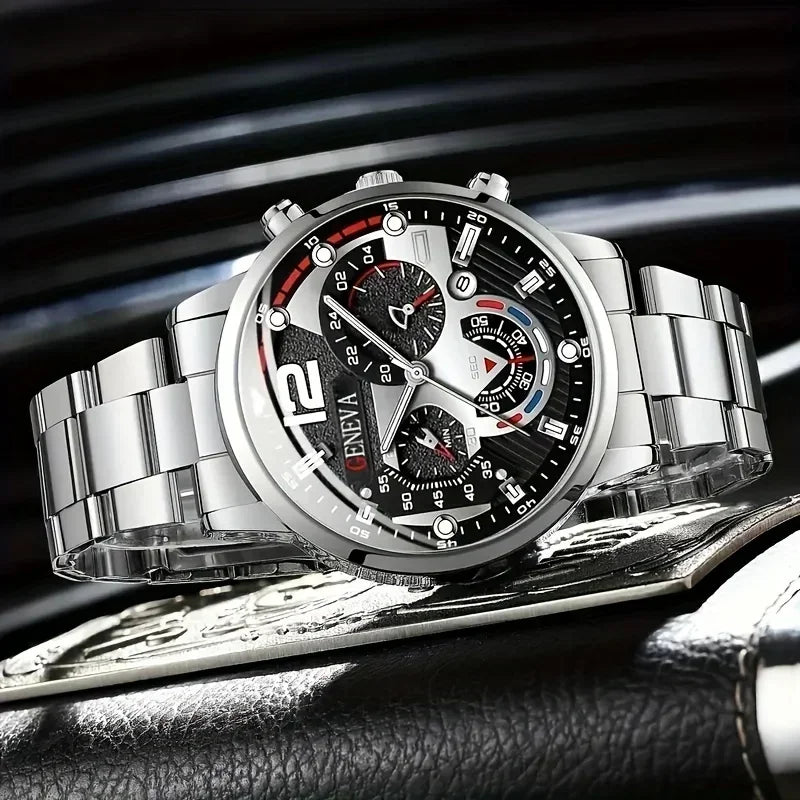 2pcs Stylish Round Face Quartz Watch Set for Men