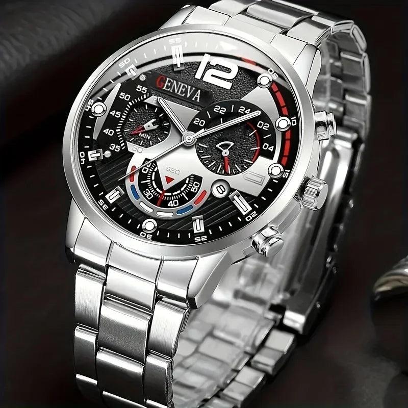 2pcs Stylish Round Face Quartz Watch Set for Men