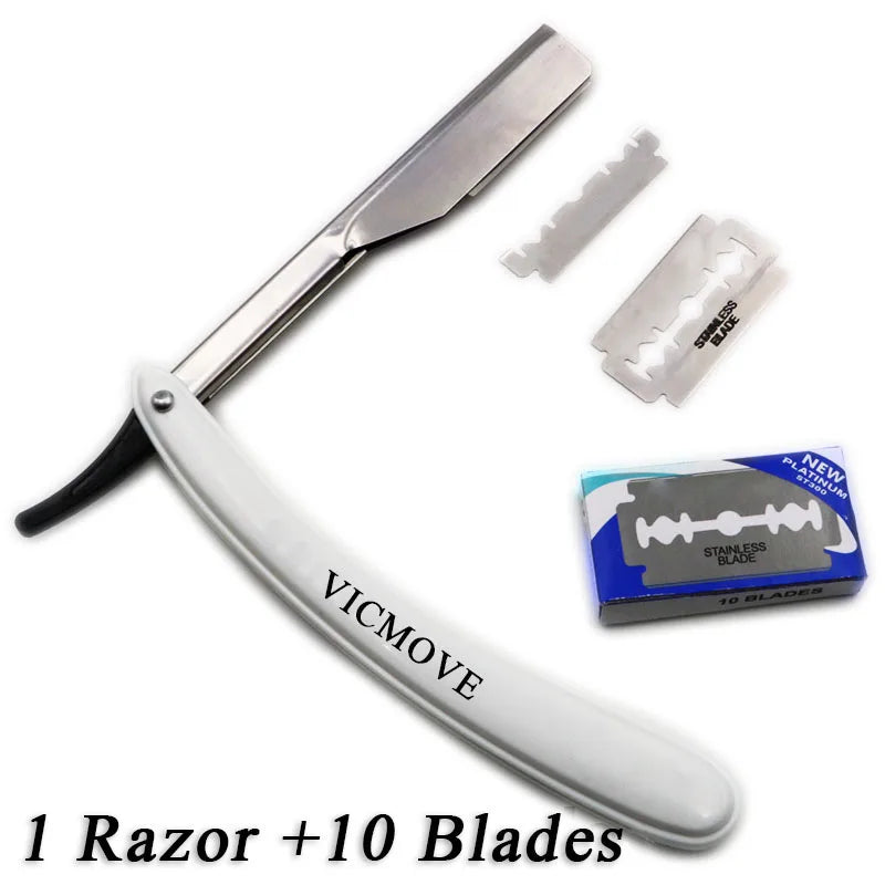 Men Straight Edge Razor With 10pcs Blades