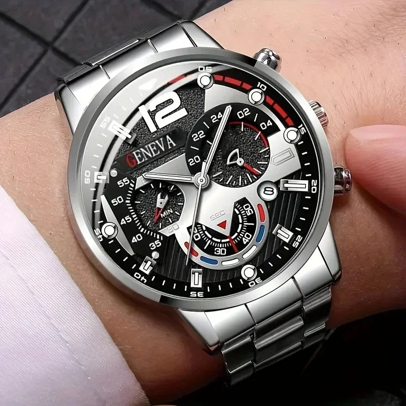 2pcs Stylish Round Face Quartz Watch Set for Men