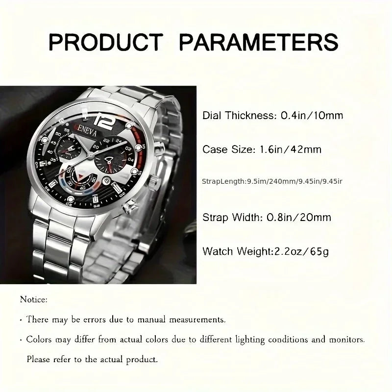 2pcs Stylish Round Face Quartz Watch Set for Men